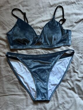 Shimmery Blue Velvet Bikini Set